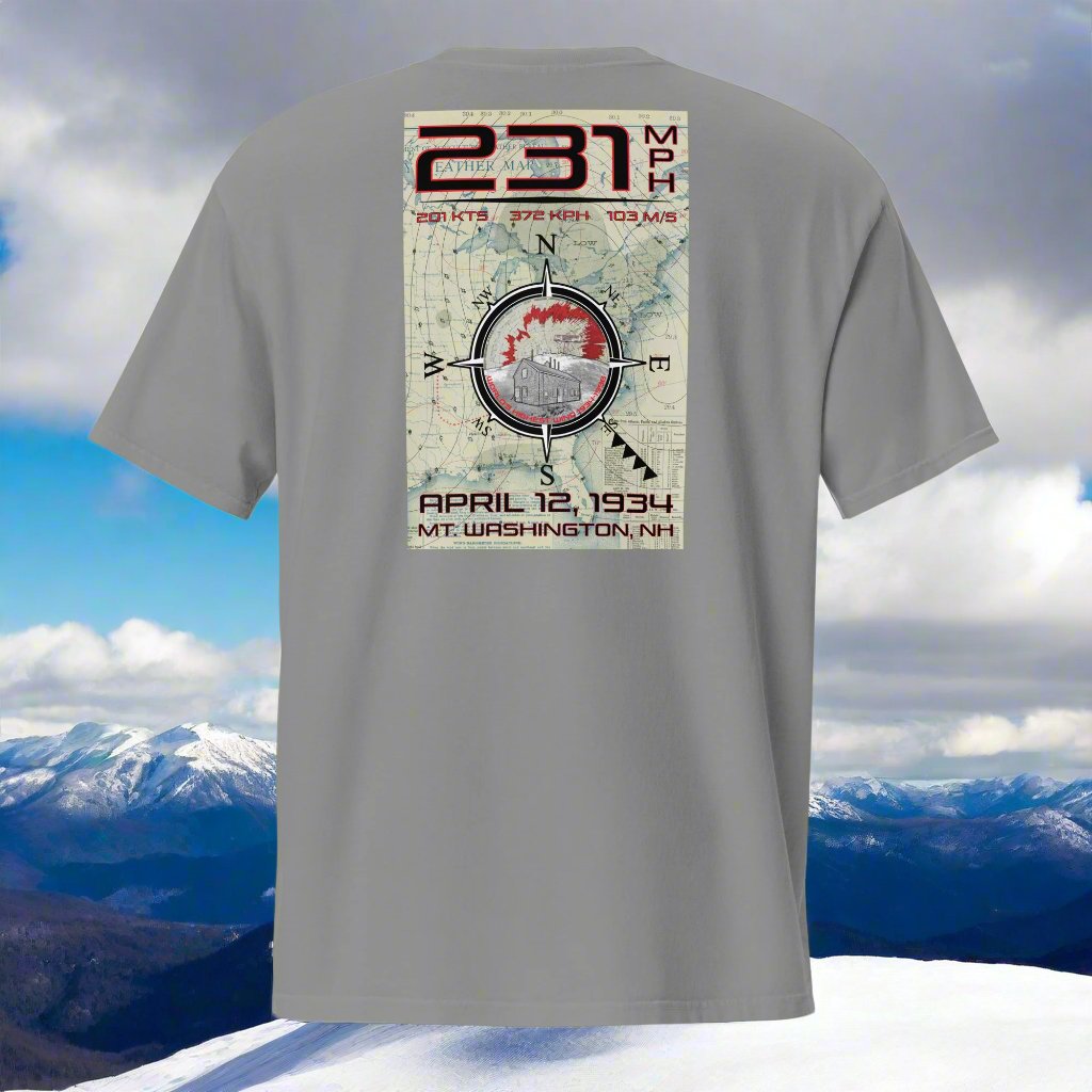 231 mph Wind on Mt. Washington, NH - Pocket T-Shirt
