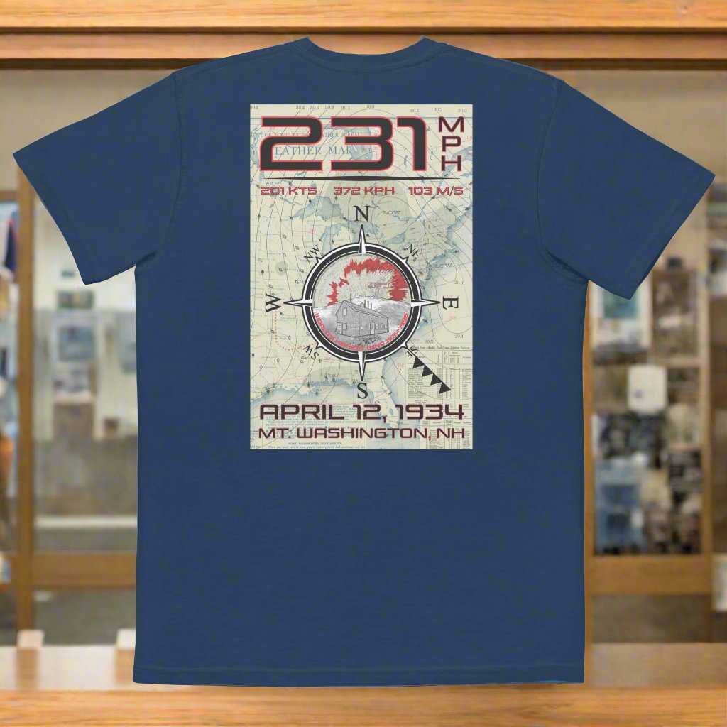 231 mph Wind on Mt. Washington, NH - Pocket T-Shirt