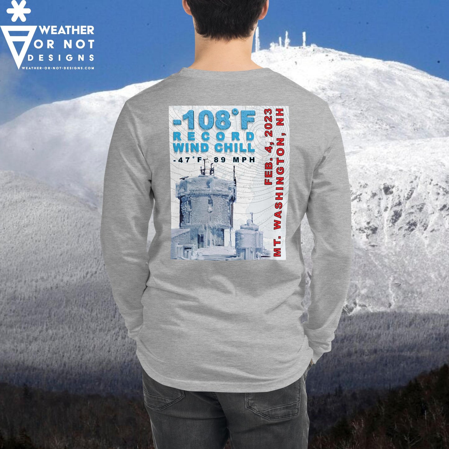 -108˚F Wind Chill Mt. Washington (back) Long Sleeve Tee