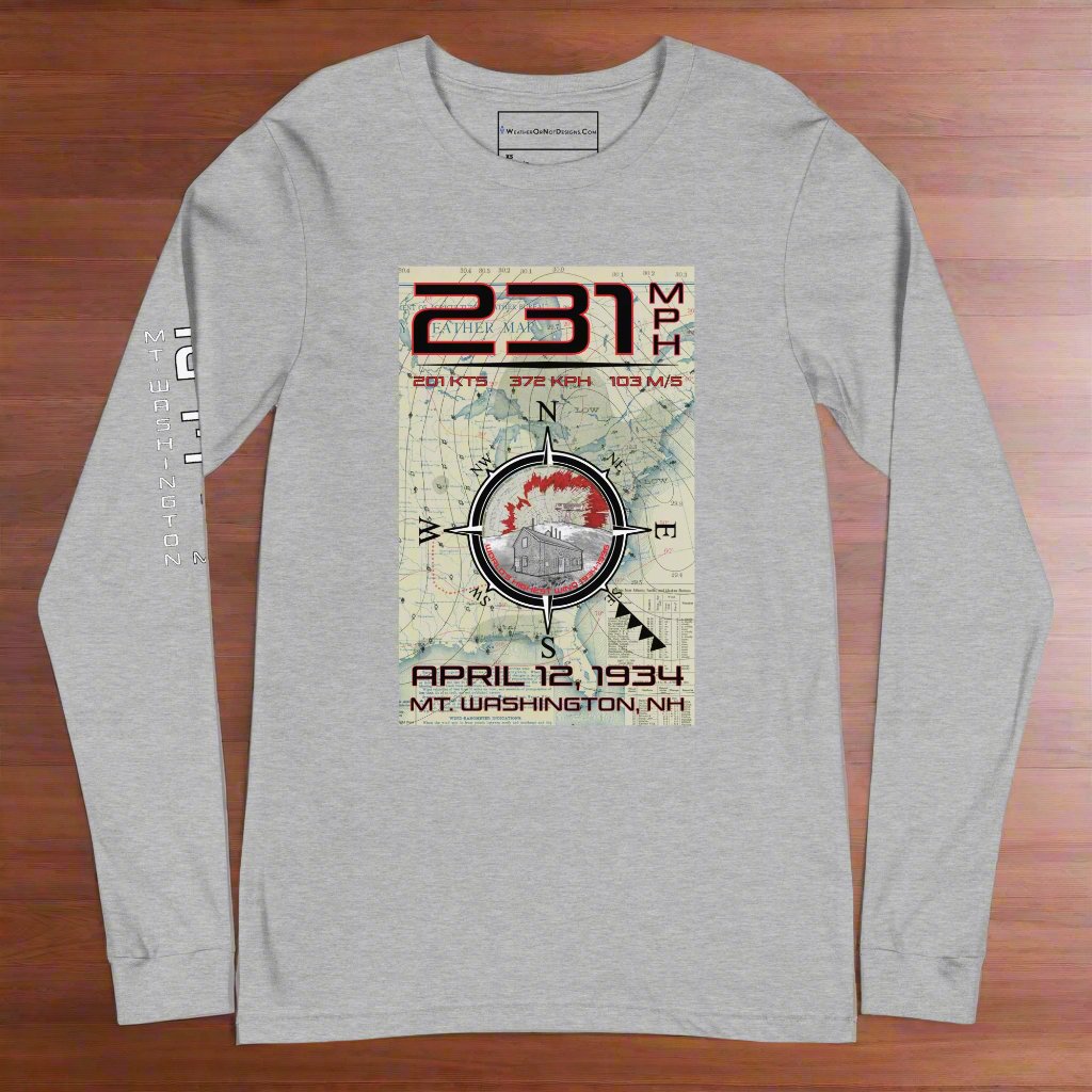 231 mph Wind on Mt. Washington, NH - Long Sleeve Tee