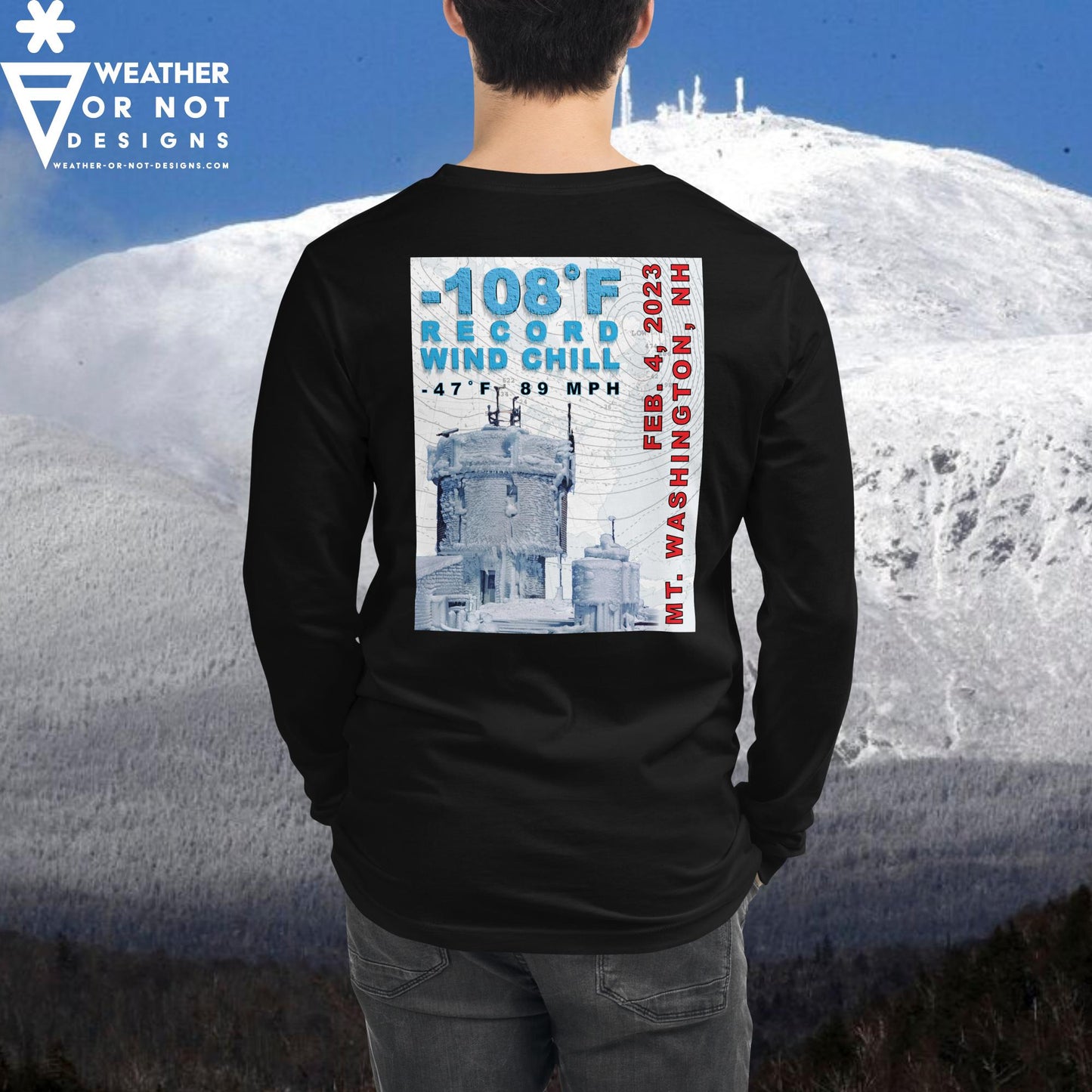 -108˚F Wind Chill Mt. Washington (back) Long Sleeve Tee