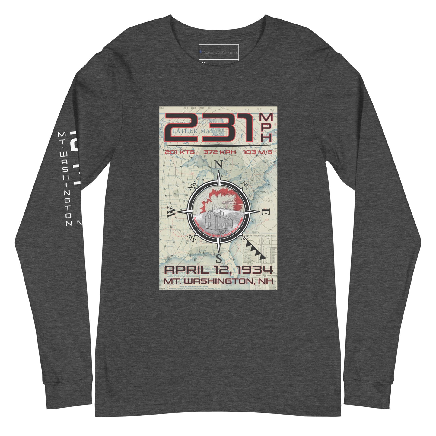231 mph Wind on Mt. Washington, NH - Long Sleeve Tee