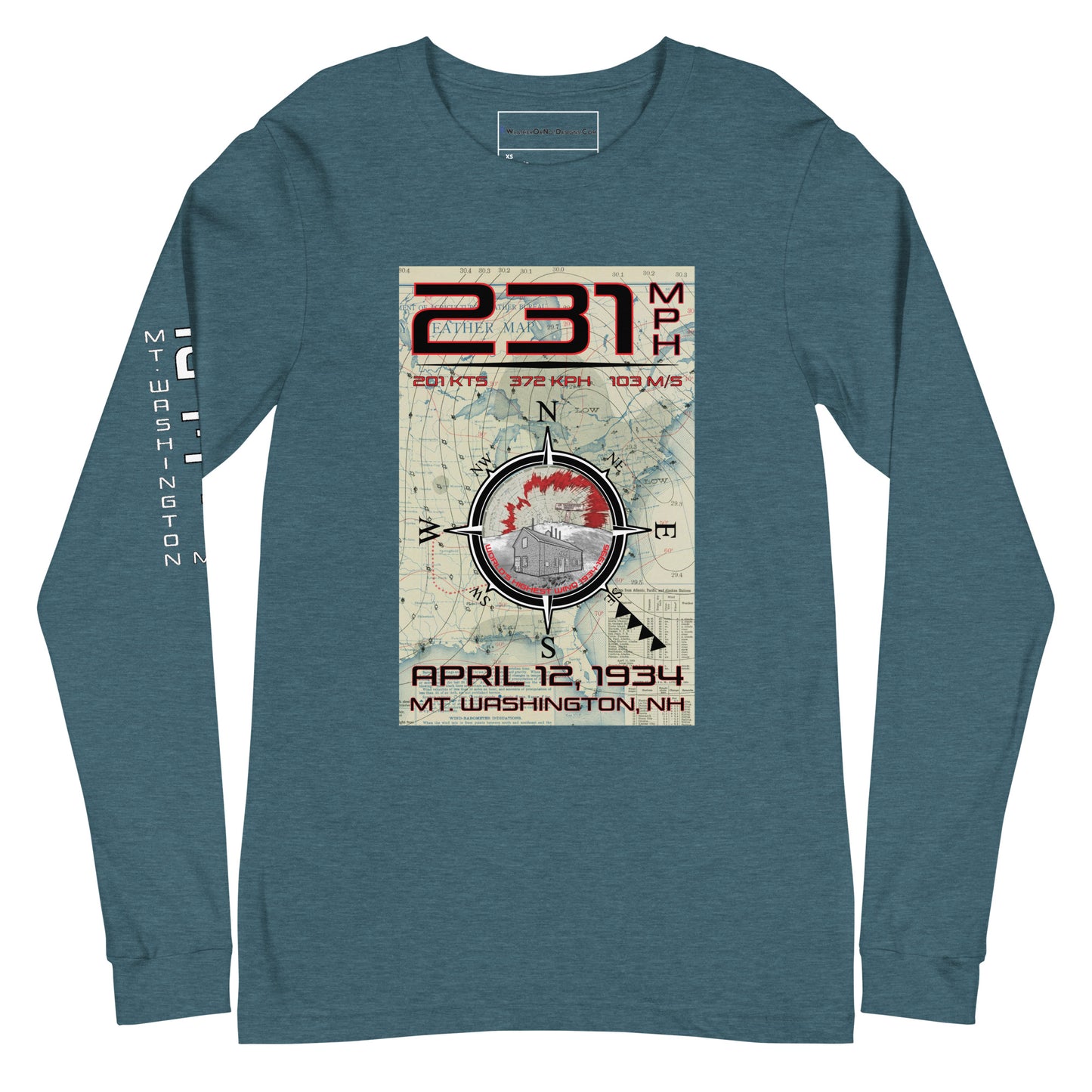 231 mph Wind on Mt. Washington, NH - Long Sleeve Tee