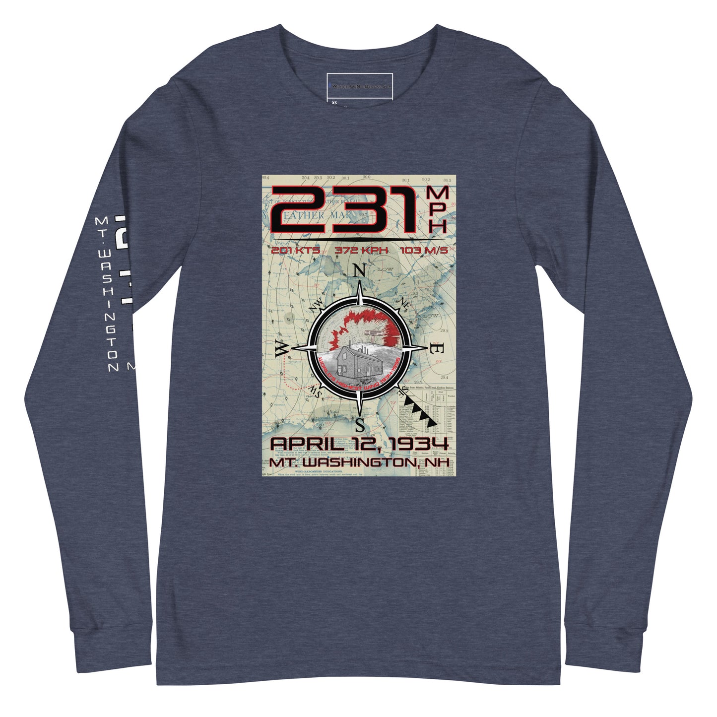 231 mph Wind on Mt. Washington, NH - Long Sleeve Tee