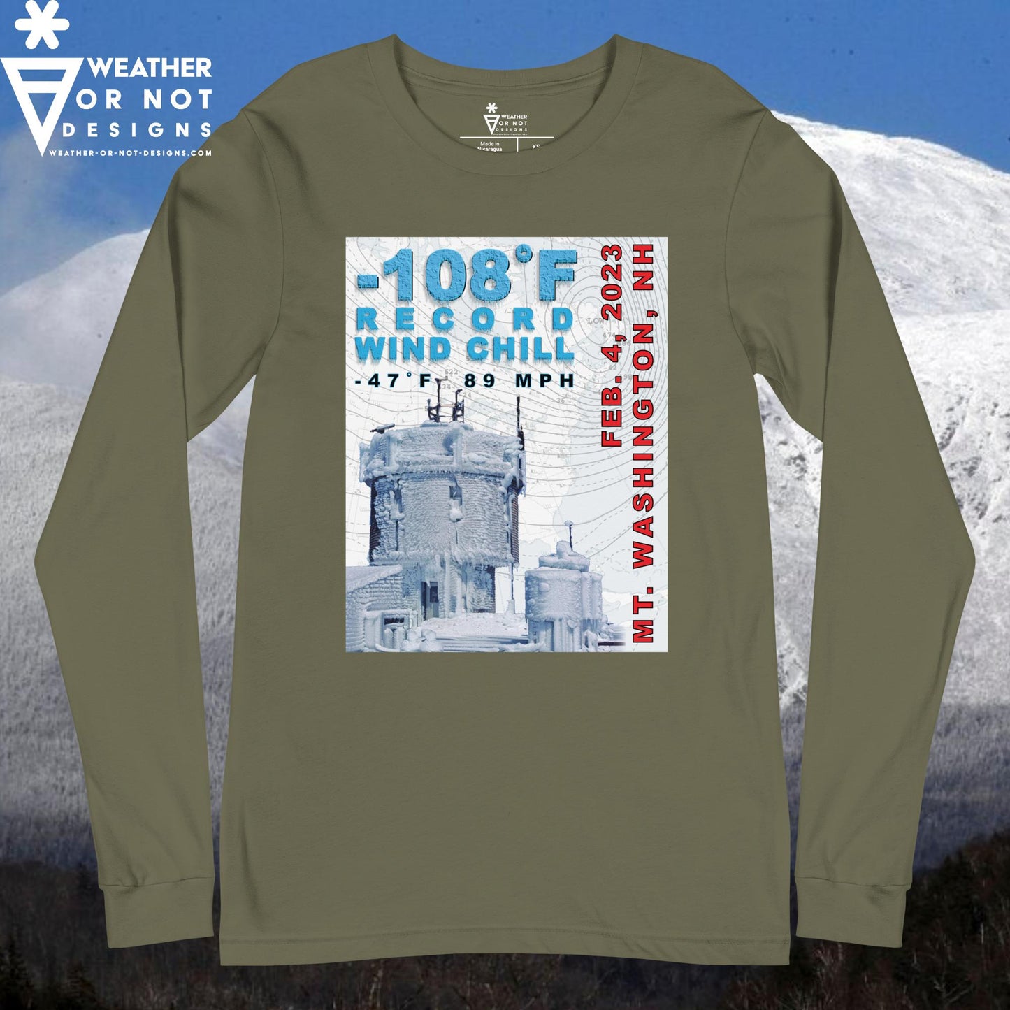 -108˚F WIND CHILL MT. WASHINGTON (front) Long Sleeve Tee