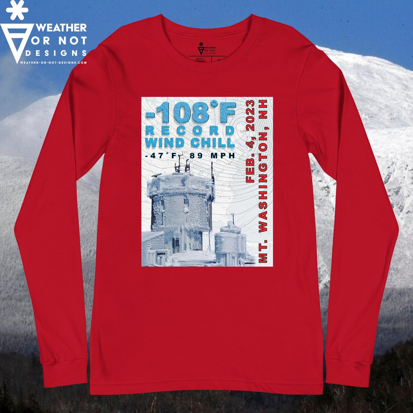 -108˚F WIND CHILL MT. WASHINGTON (front) Long Sleeve Tee