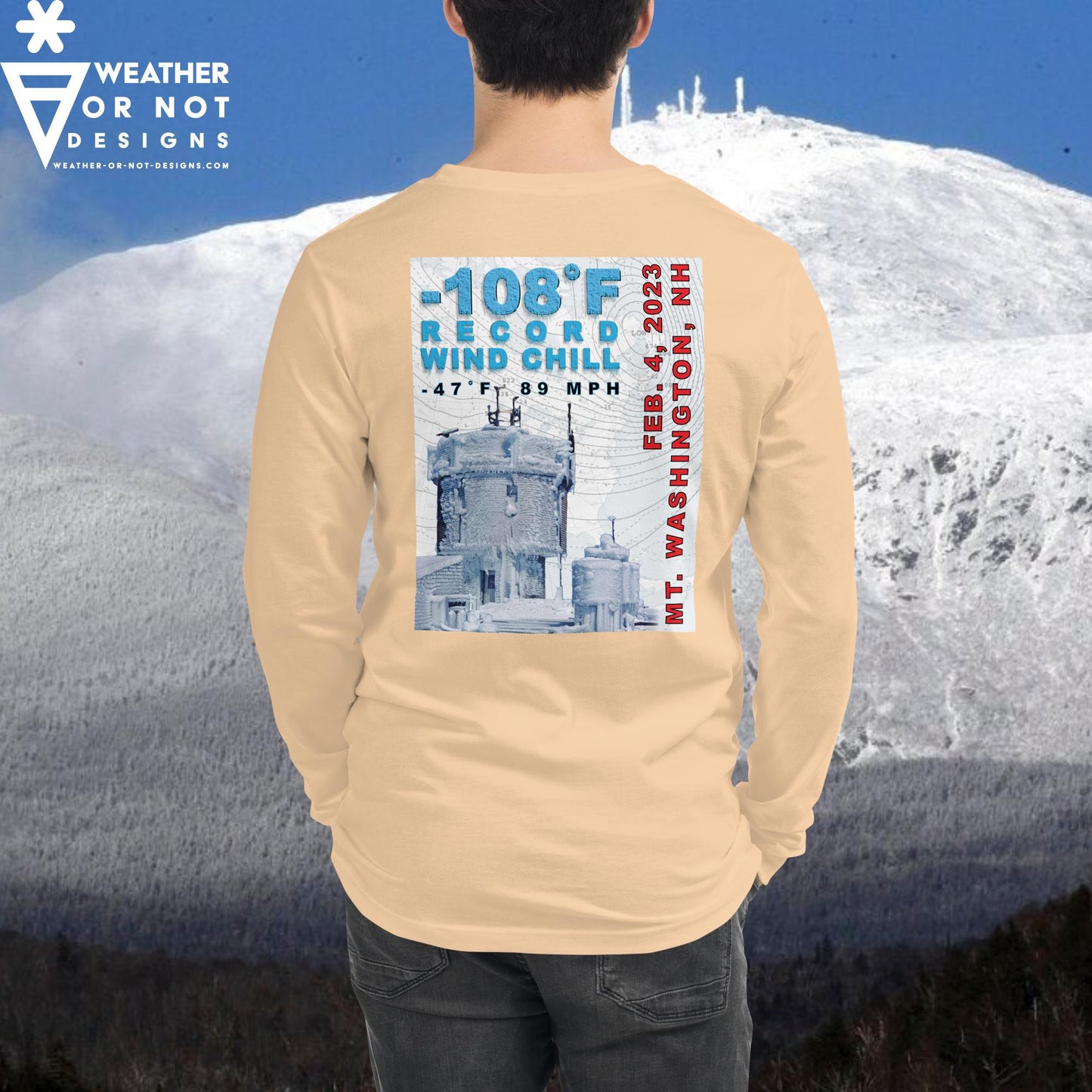 -108˚F Wind Chill Mt. Washington (back) Long Sleeve Tee