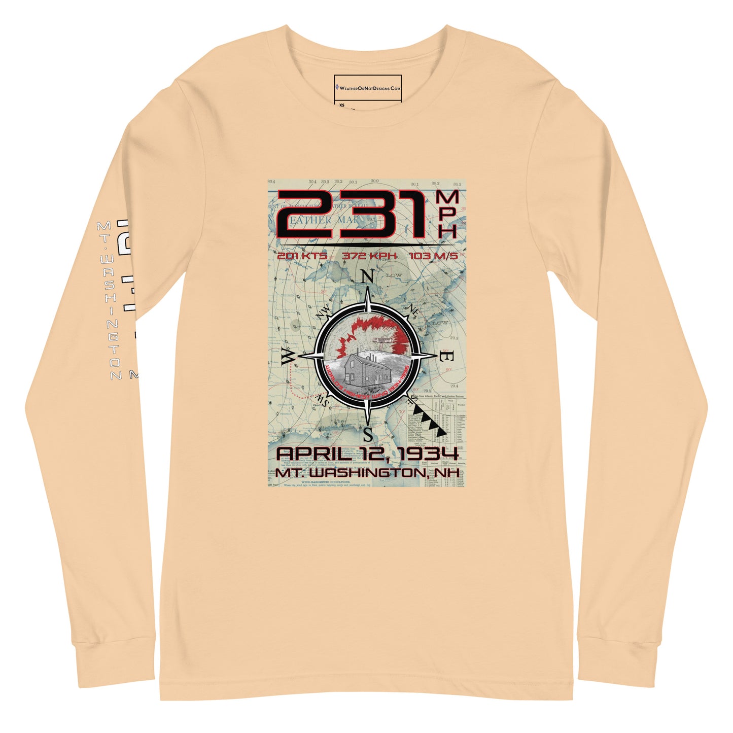 231 mph Wind on Mt. Washington, NH - Long Sleeve Tee