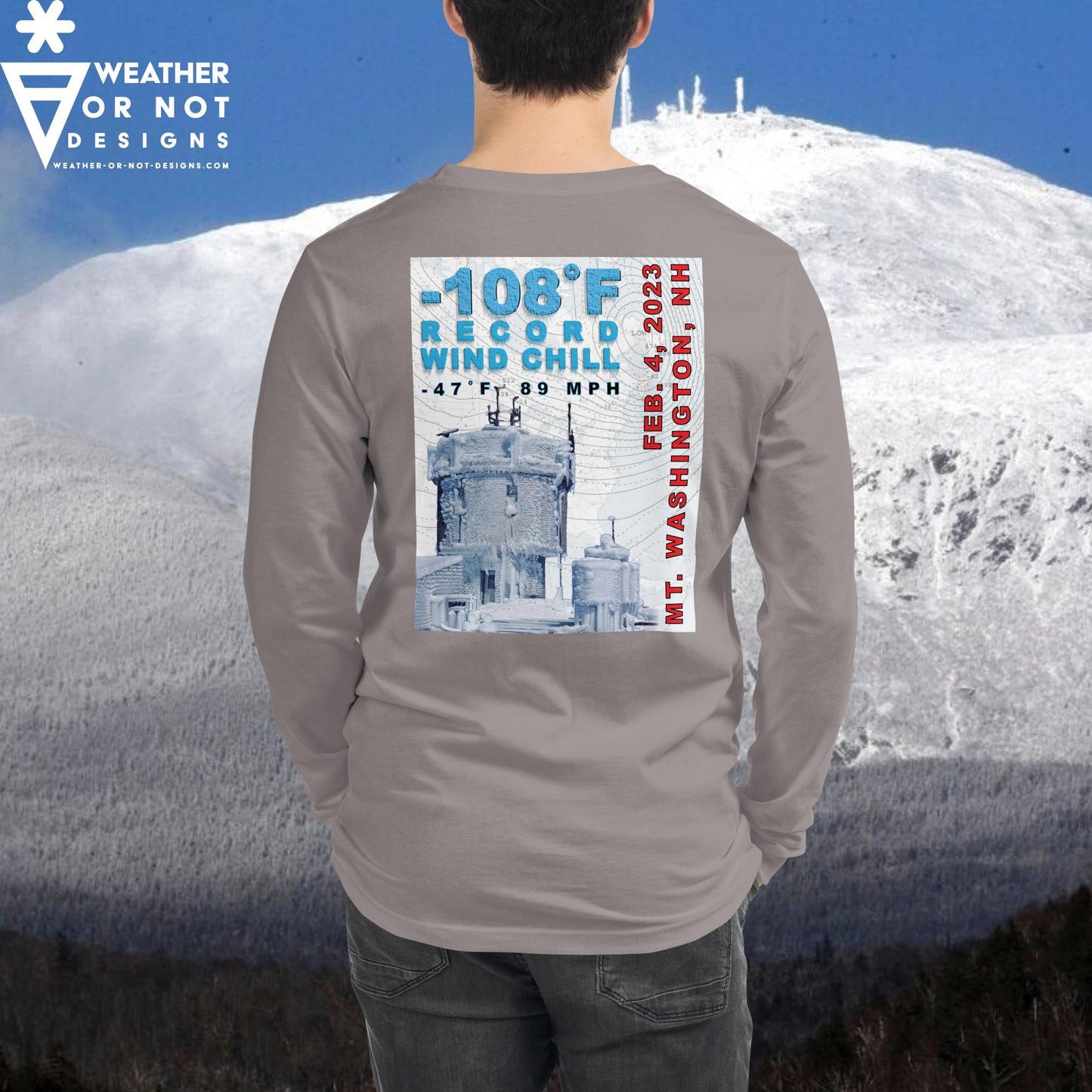 -108˚F Wind Chill Mt. Washington (back) Long Sleeve Tee