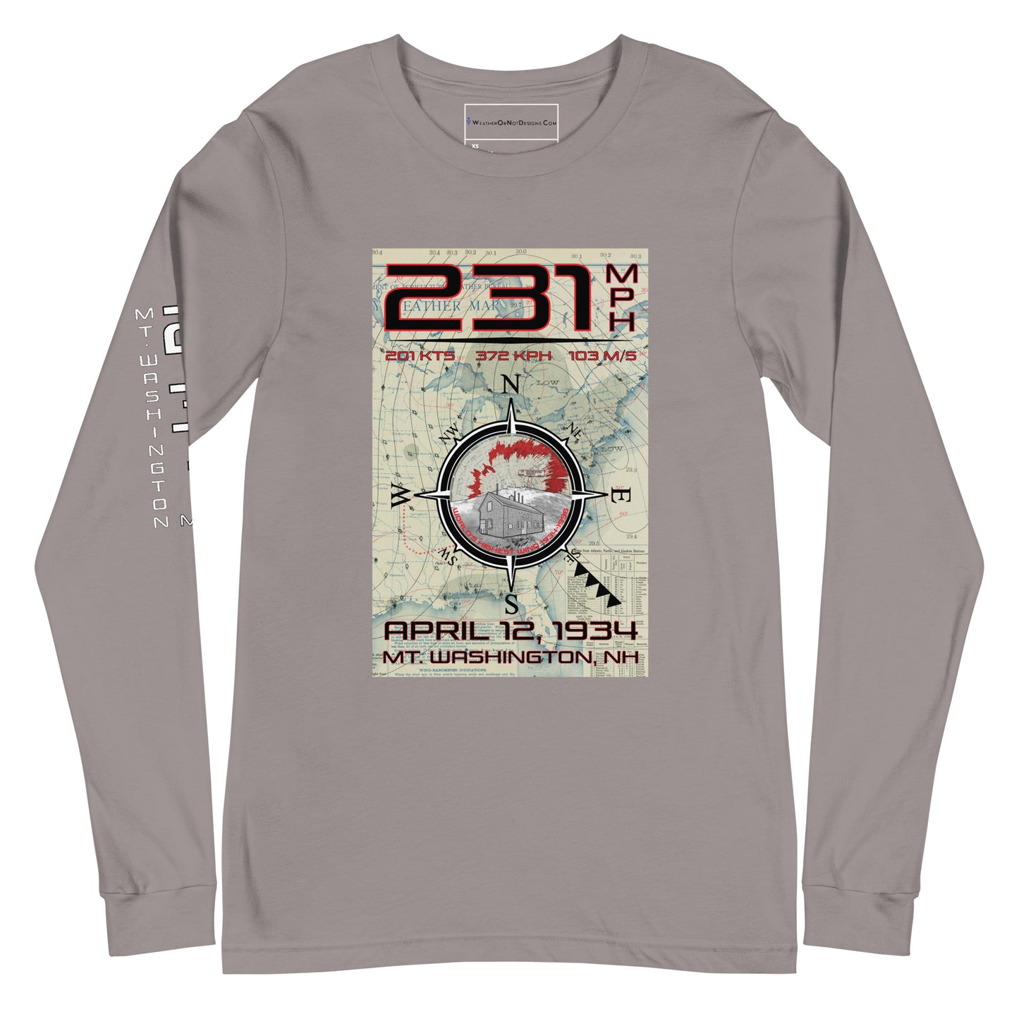 231 mph Wind on Mt. Washington, NH - Long Sleeve Tee