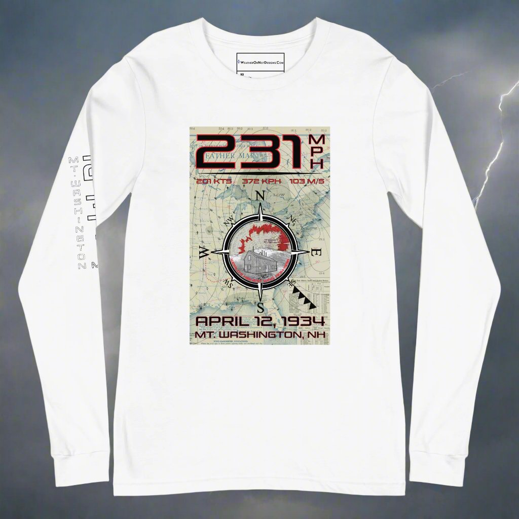 231 mph Wind on Mt. Washington, NH - Long Sleeve Tee