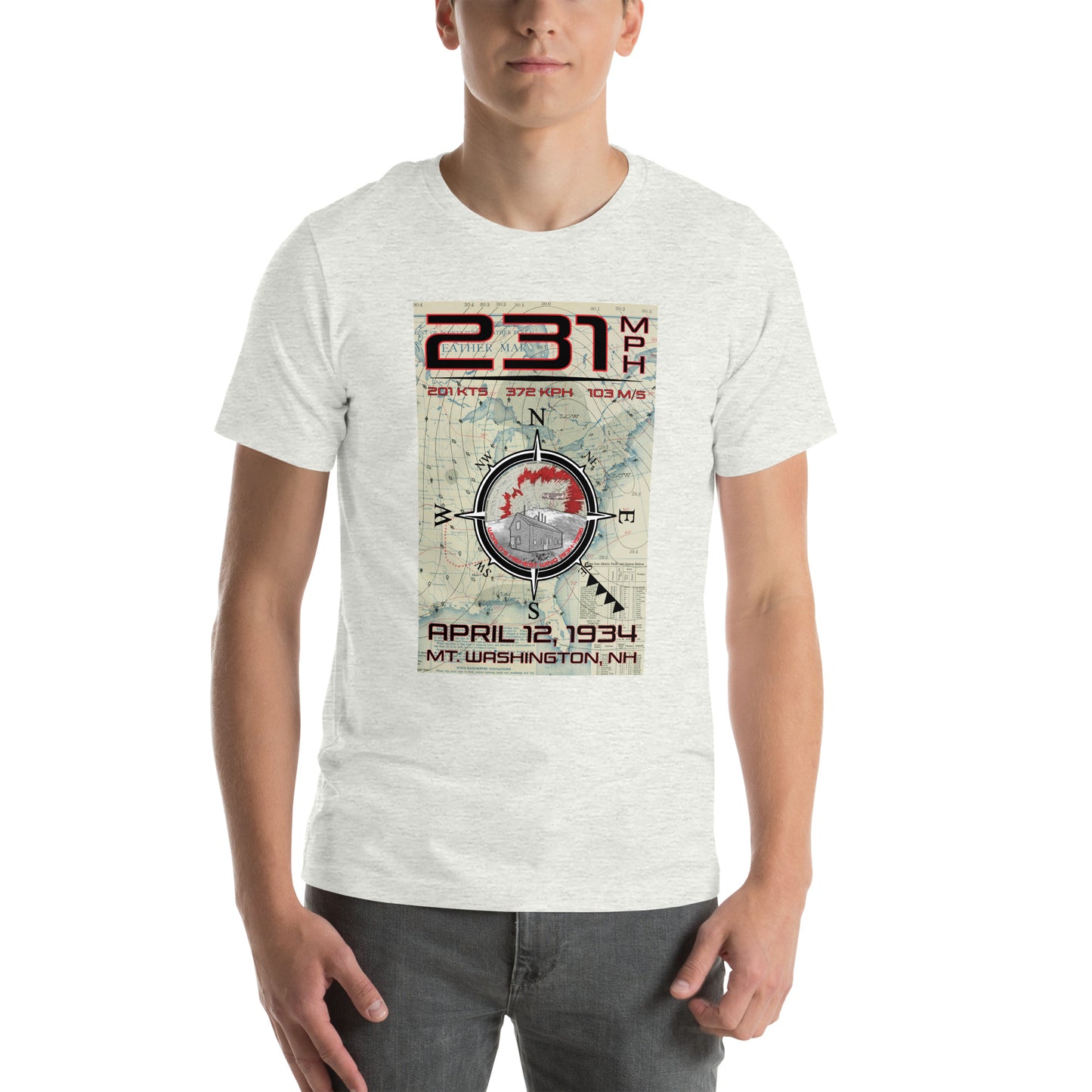 231 mph Wind on Mt. Washington, NH - (FRONT) T-shirt