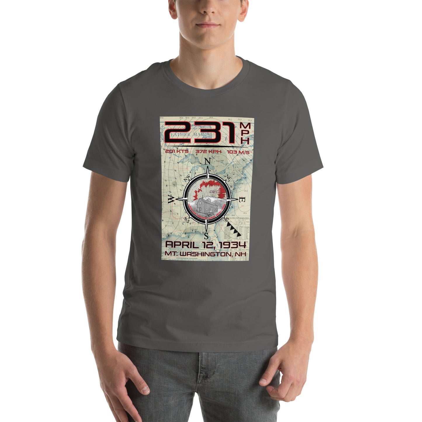 231 mph Wind on Mt. Washington, NH - (FRONT) T-shirt