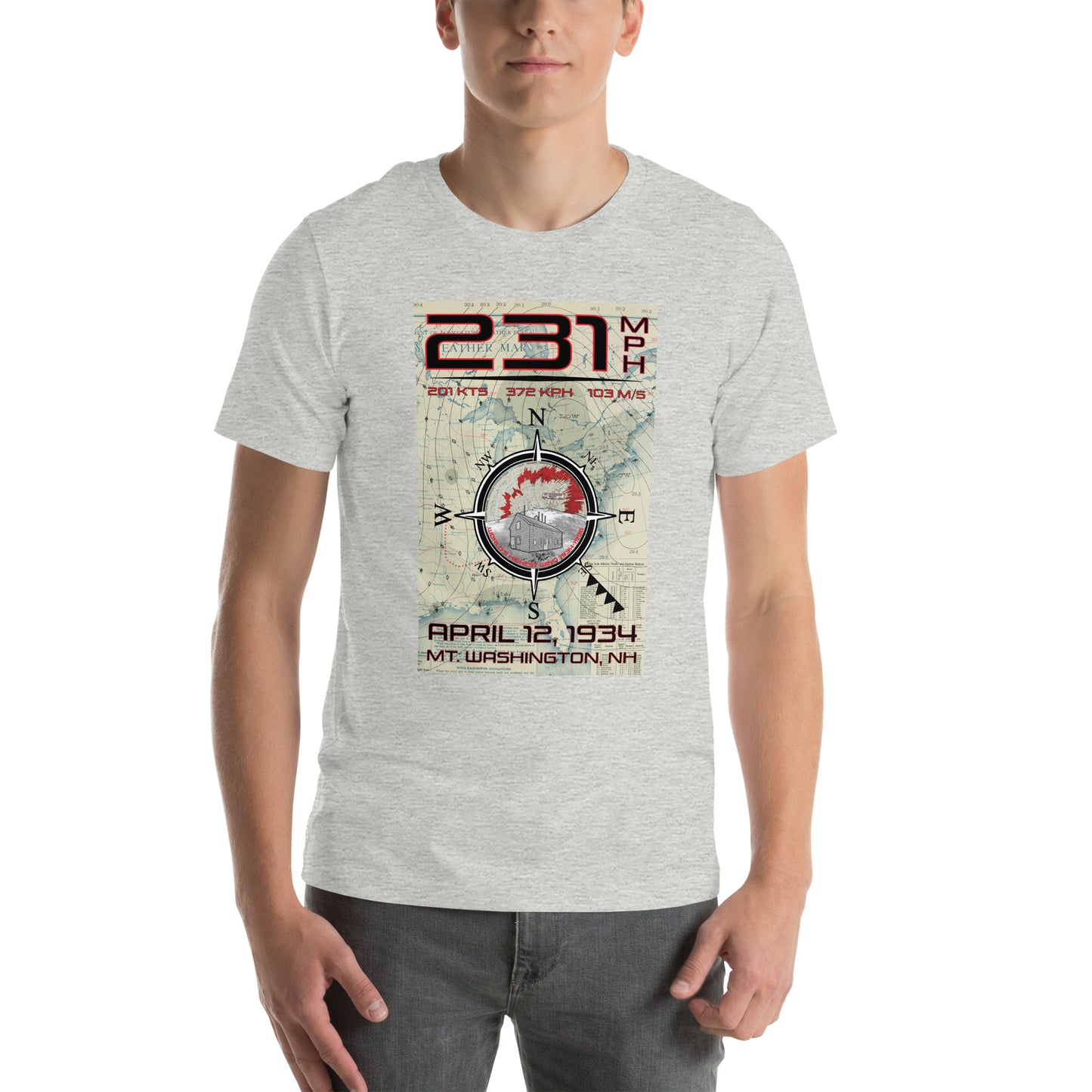 231 mph Wind on Mt. Washington, NH - (FRONT) T-shirt
