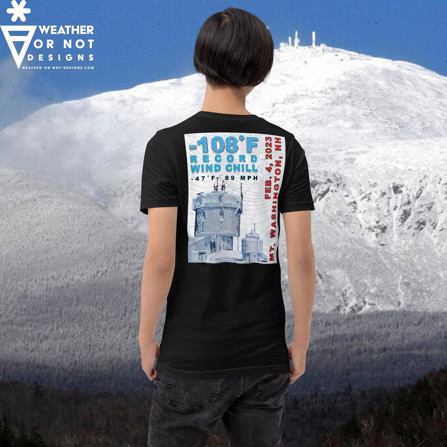 -108˚F WIND CHILL Mt. Washington, NH (back) T-shirt