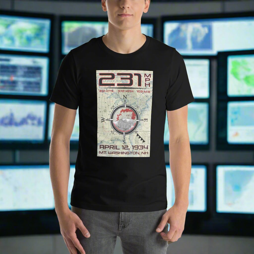 231 mph Wind on Mt. Washington, NH - (FRONT) T-shirt