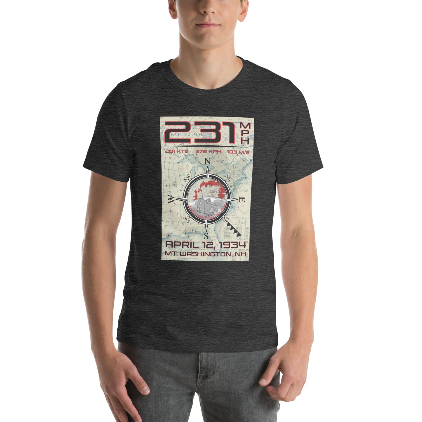 231 mph Wind on Mt. Washington, NH - (FRONT) T-shirt