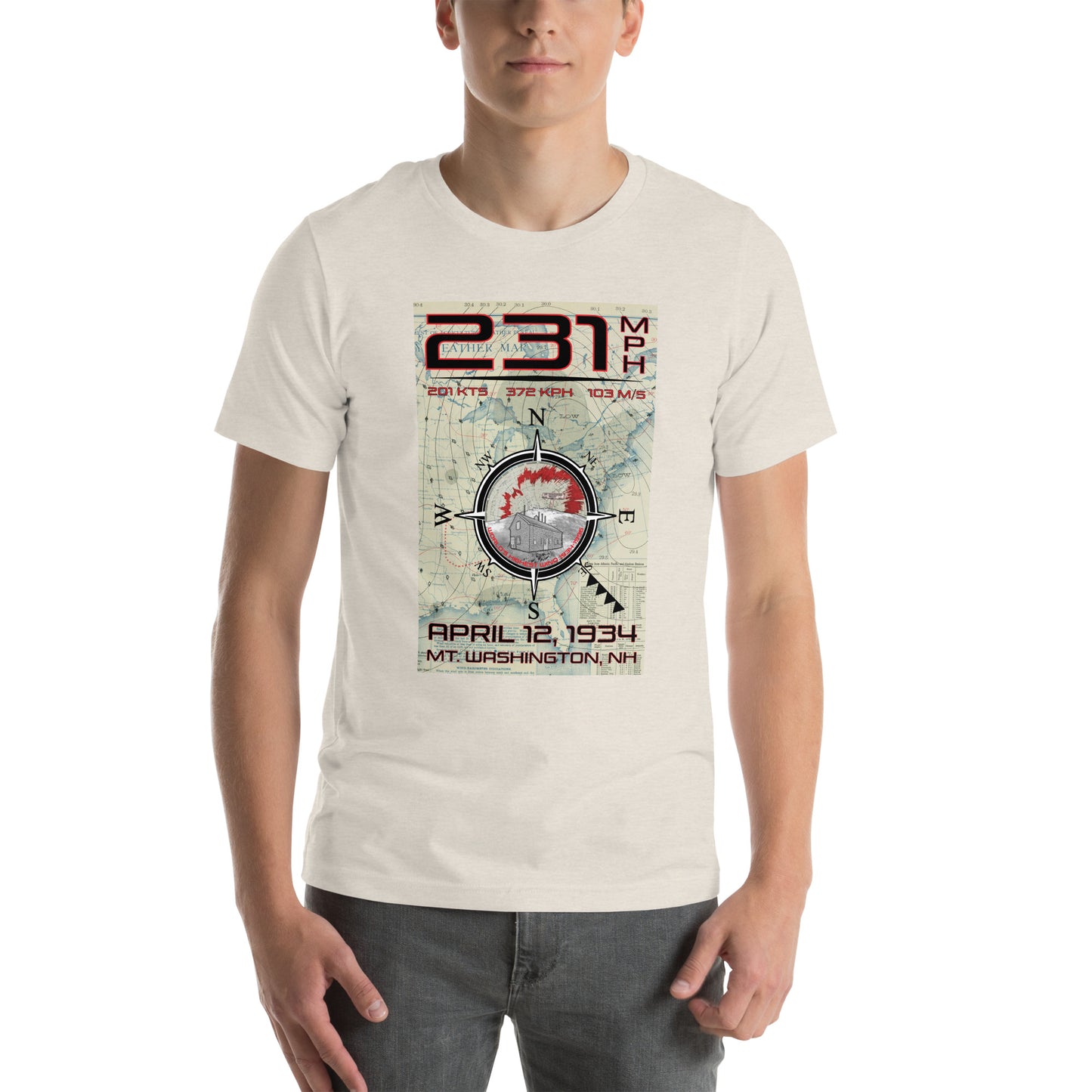 231 mph Wind on Mt. Washington, NH - (FRONT) T-shirt