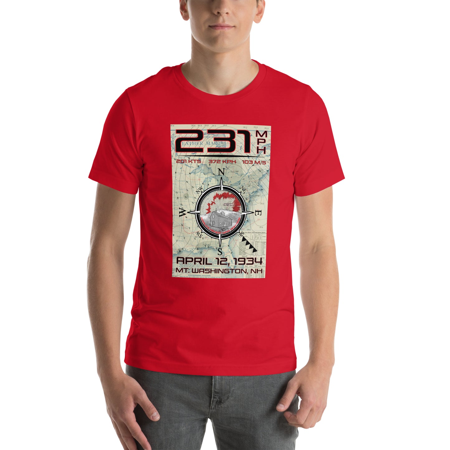 231 mph Wind on Mt. Washington, NH - (FRONT) T-shirt