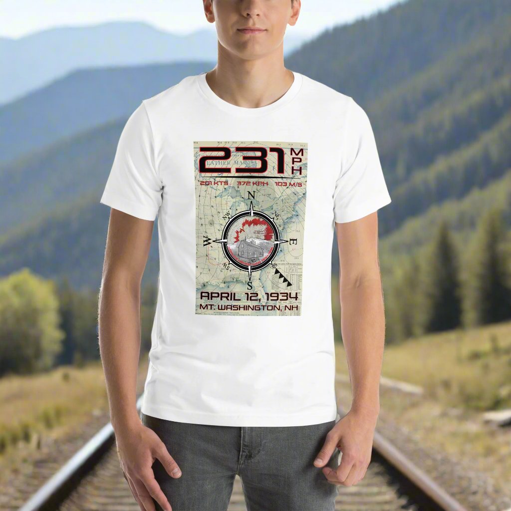 231 mph Wind on Mt. Washington, NH - (FRONT) T-shirt