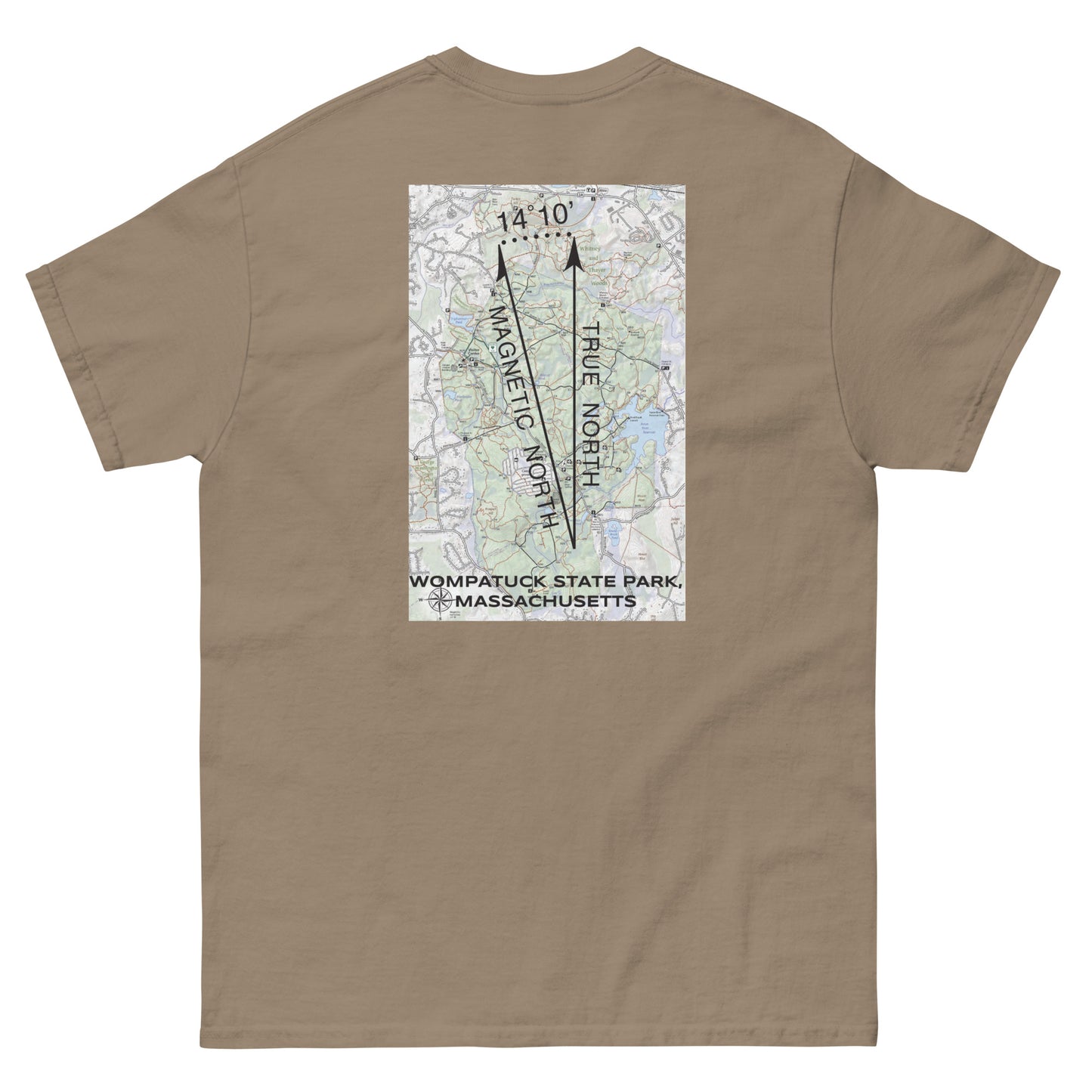 Wompatuck State Park, MA - True North Topo ON BACK T-Shirt