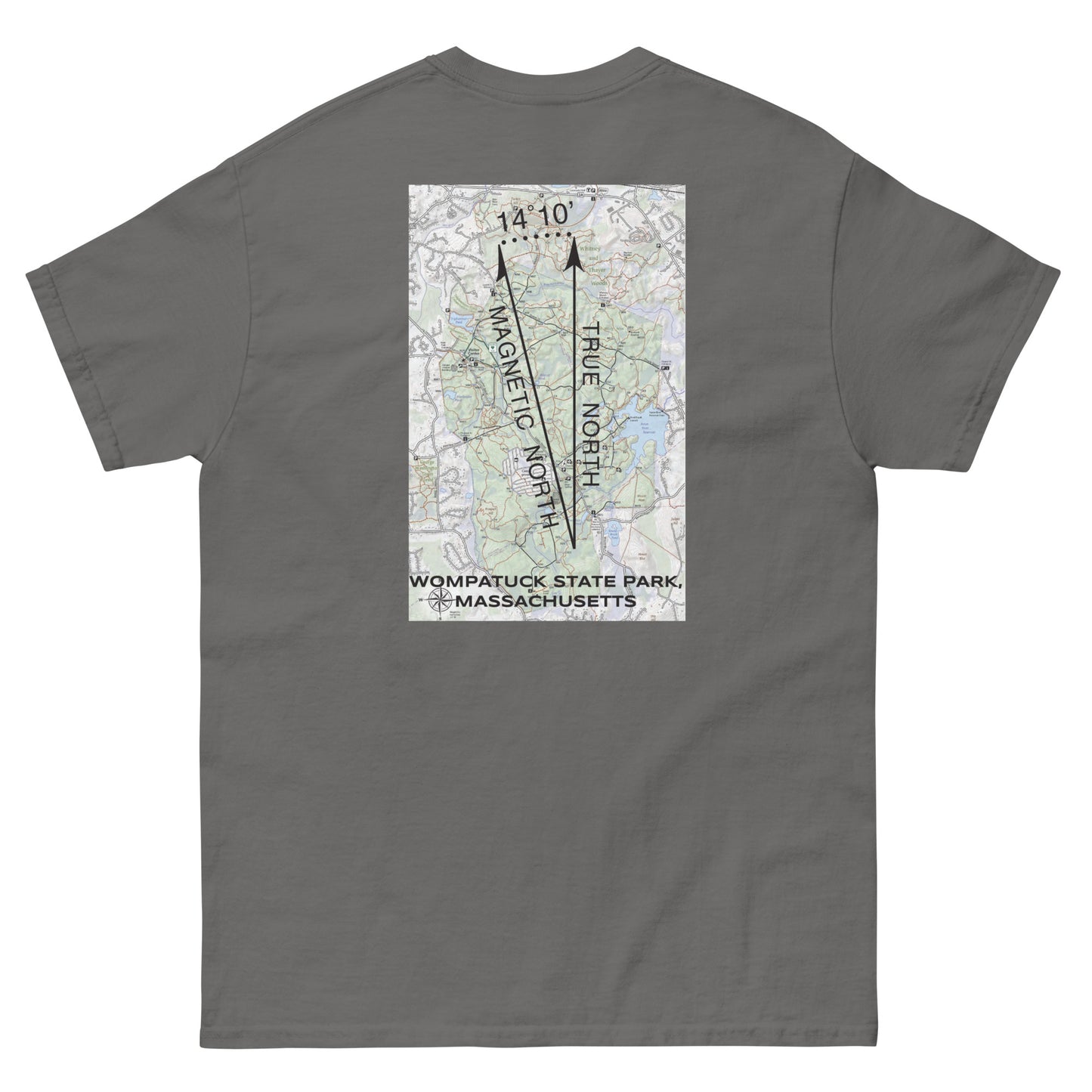 Wompatuck State Park, MA - True North Topo ON BACK T-Shirt