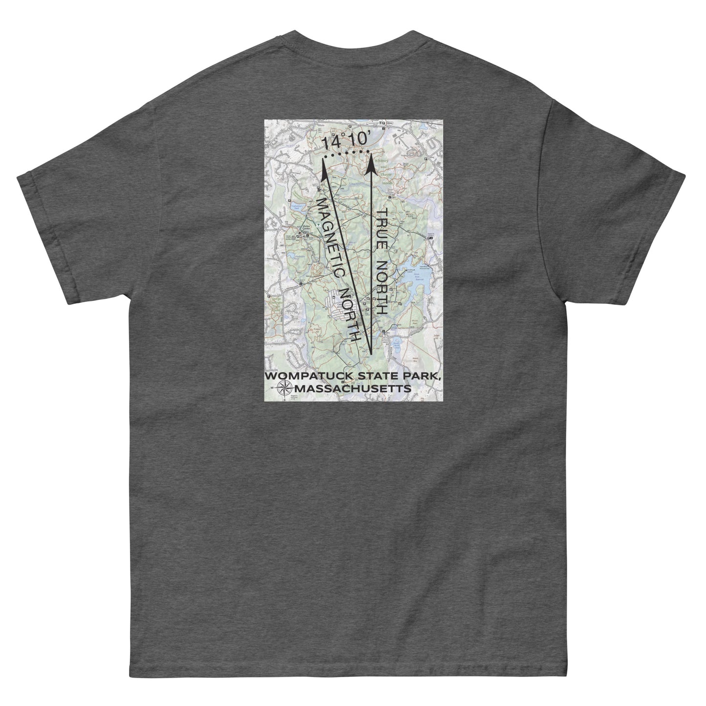 Wompatuck State Park, MA - True North Topo ON BACK T-Shirt