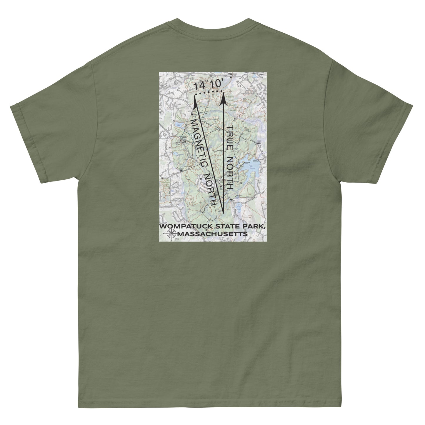 Wompatuck State Park, MA - True North Topo ON BACK T-Shirt