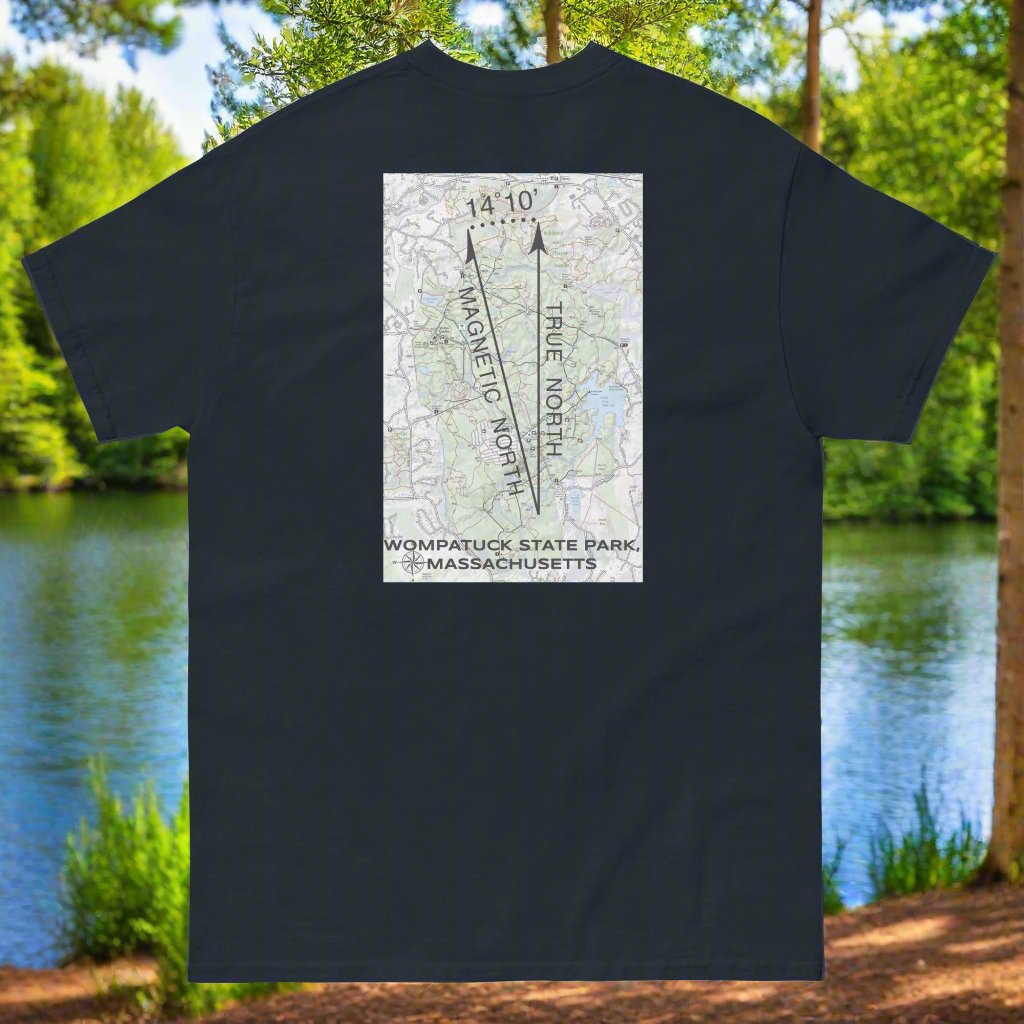 Wompatuck State Park, MA - True North Topo ON BACK T-Shirt