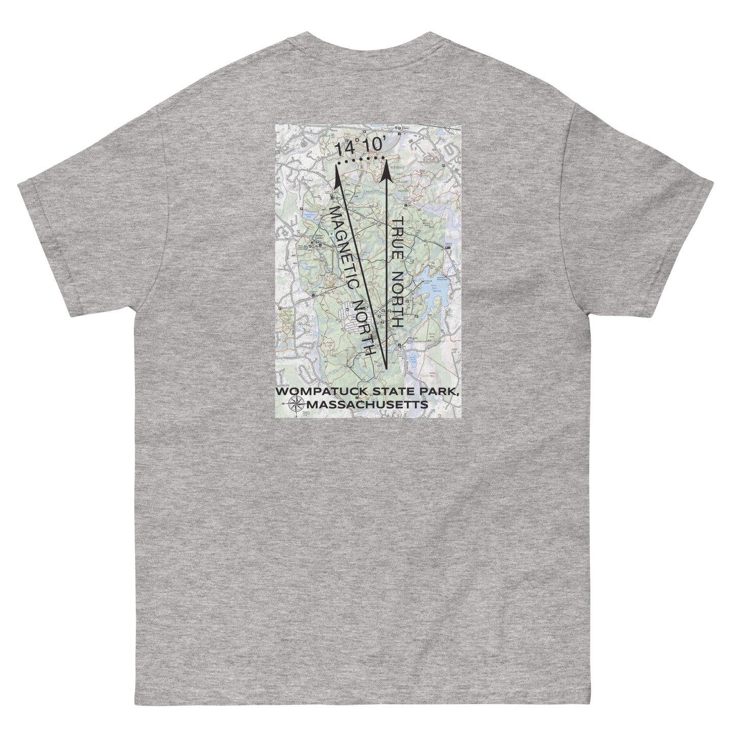 Wompatuck State Park, MA - True North Topo ON BACK T-Shirt