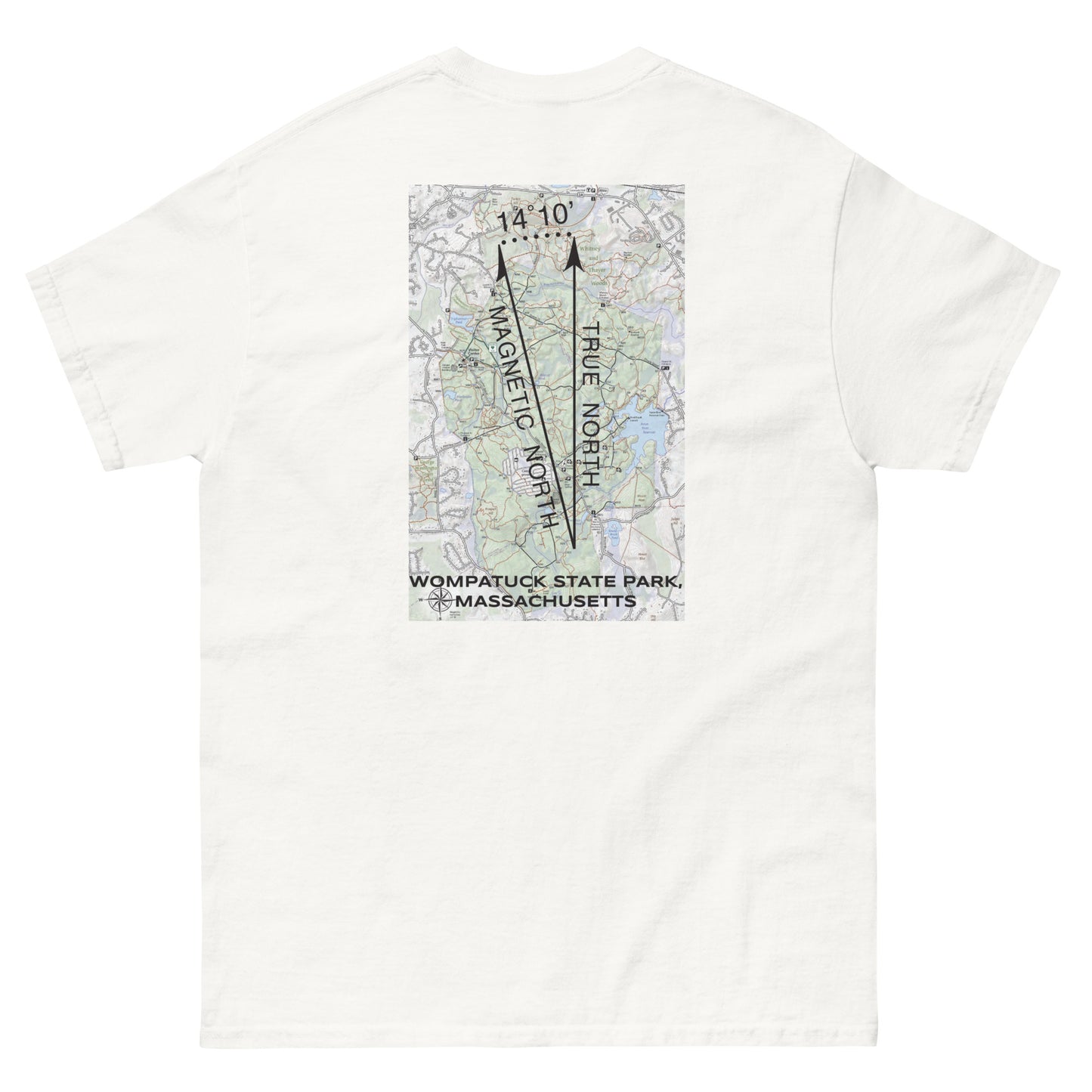 Wompatuck State Park, MA - True North Topo ON BACK T-Shirt