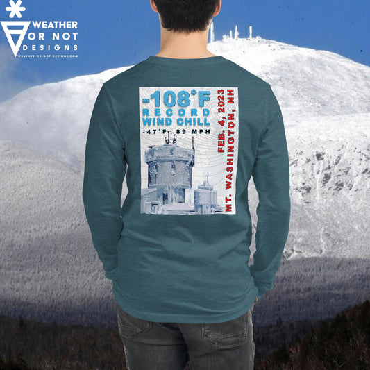 -108˚F Wind Chill Mt. Washington (back) Long Sleeve Tee