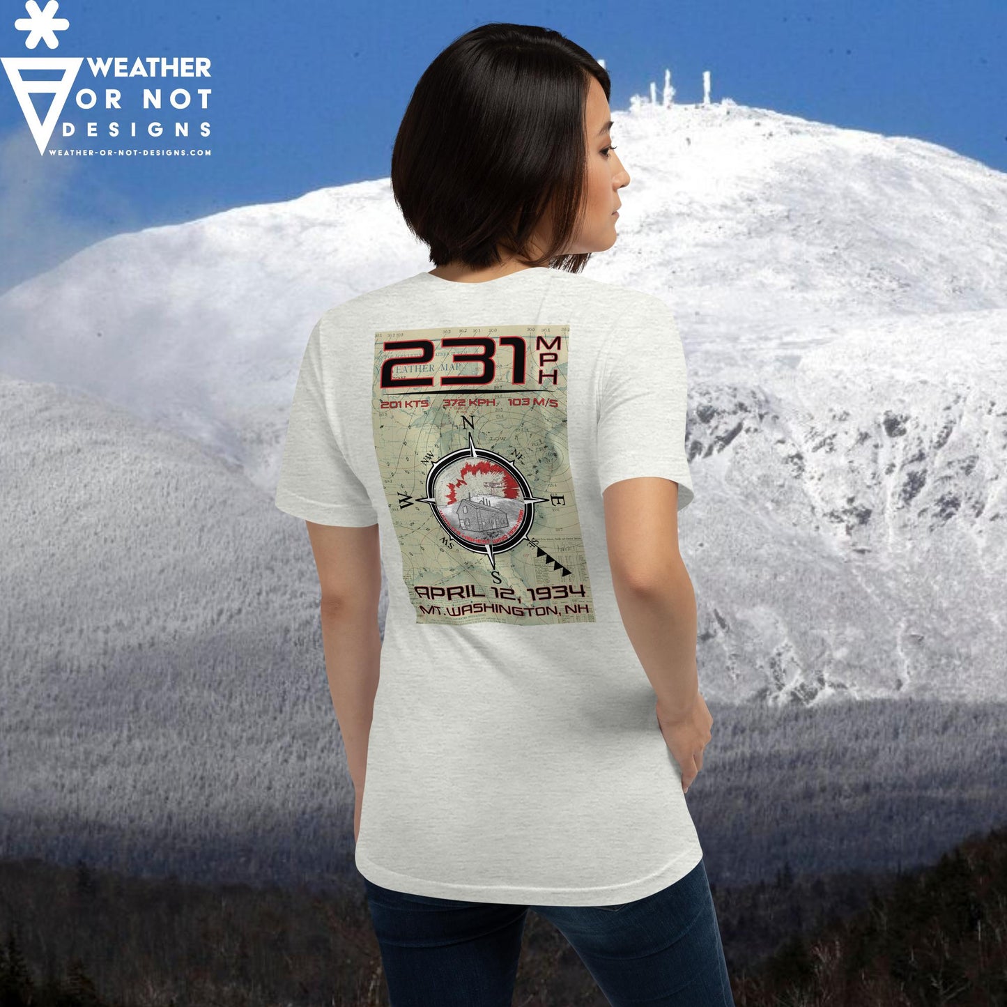 231 MPH Mt. WASHINGTON (back) Unisex t-shirt
