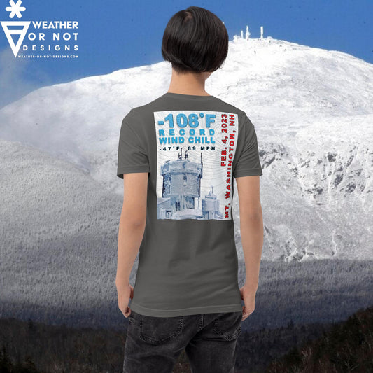 -108˚F WIND CHILL Mt. Washington, NH (back) T-shirt