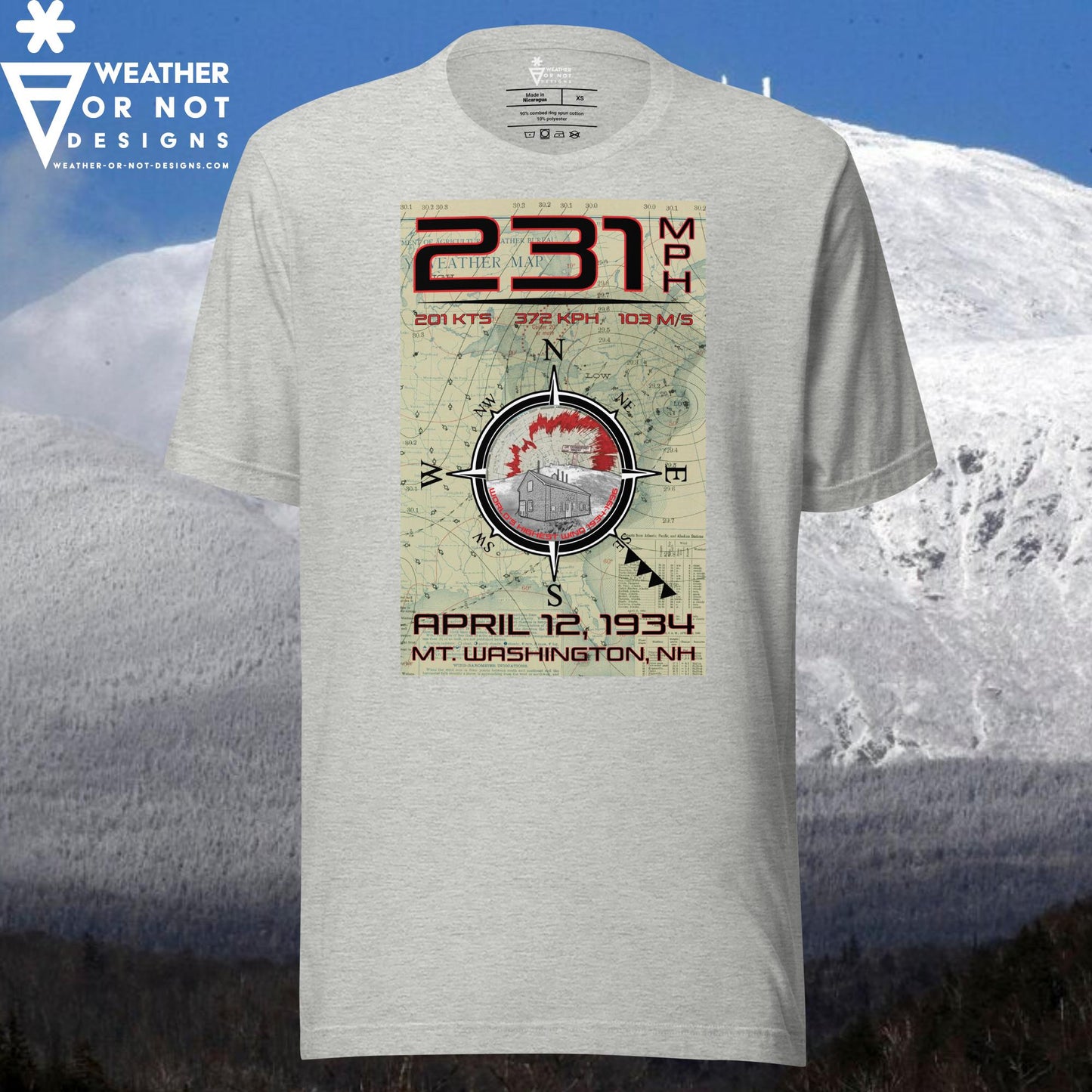 231 MPH WIND Mt. WASHINGTON (front) Unisex t-shirt