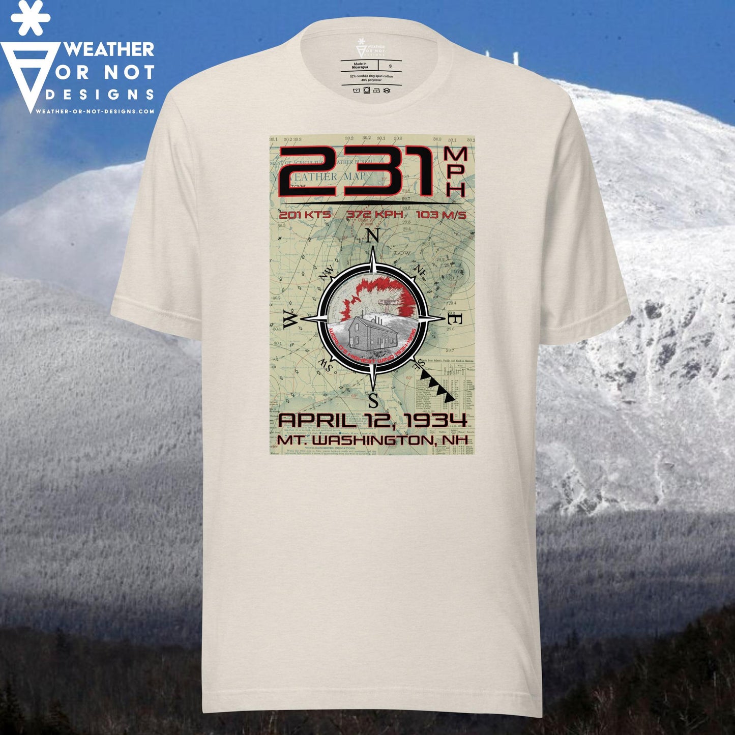 231 MPH WIND Mt. WASHINGTON (front) Unisex t-shirt