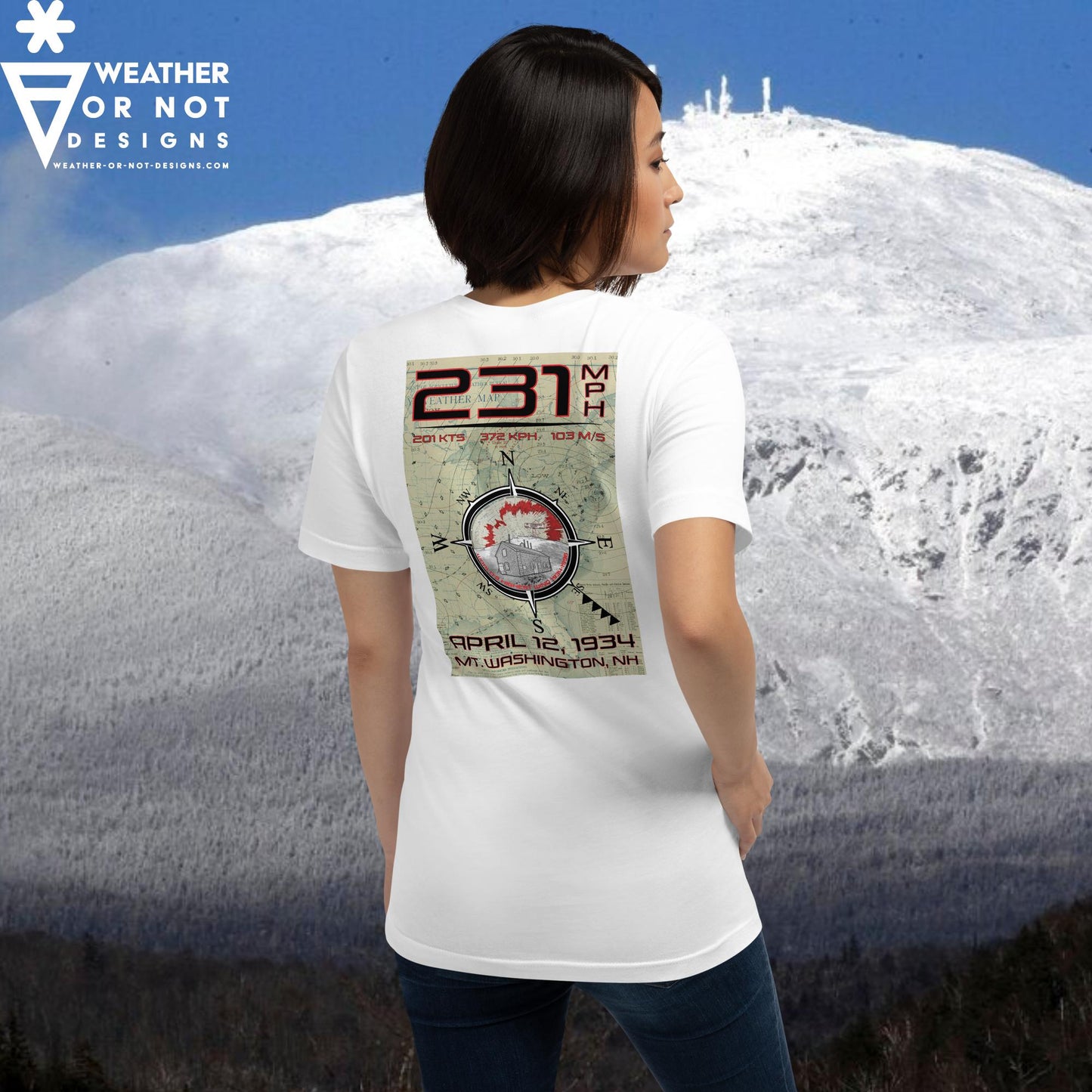 231 MPH Mt. WASHINGTON (back) Unisex t-shirt